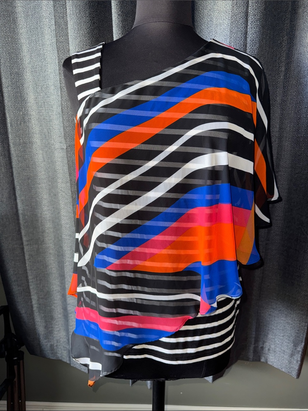 Joseph Ribkoff Striped Multicolor One-Shoulder Women's Top